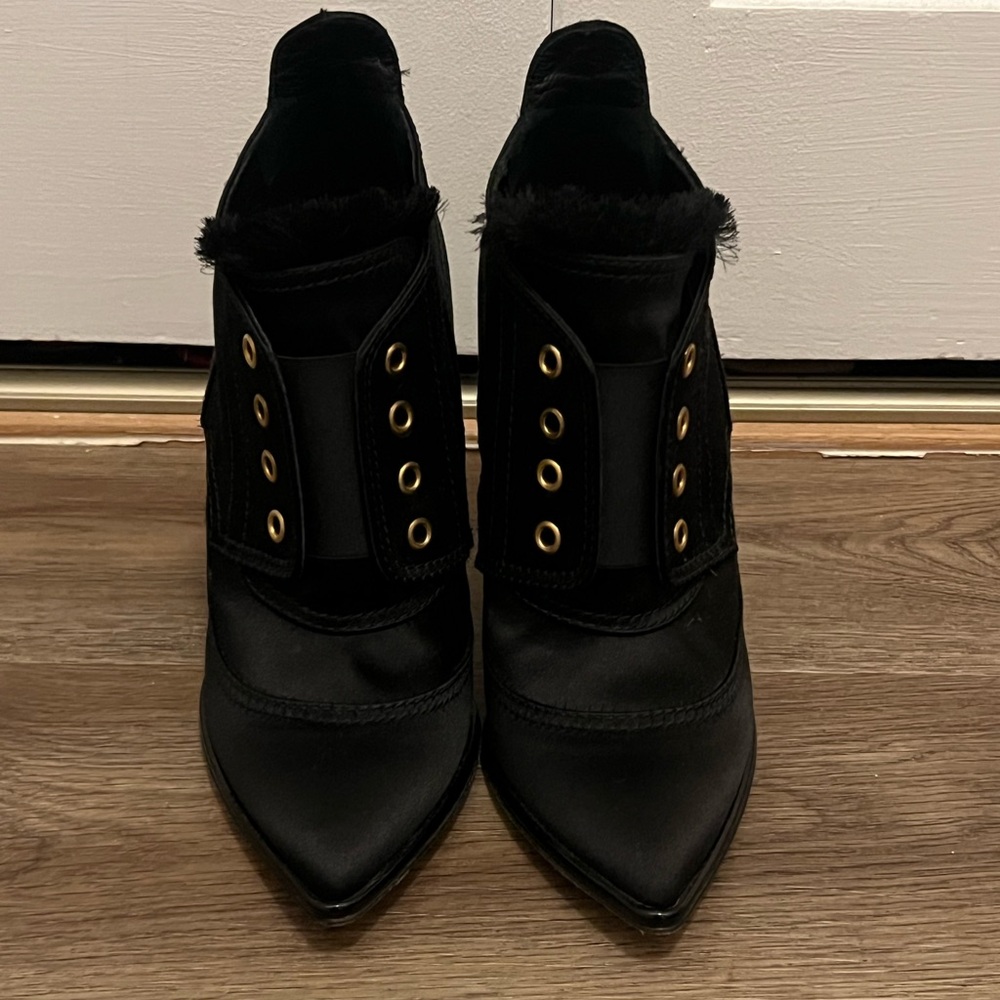 Jimmy Choo Black Ankle Booties with Gold Accents
